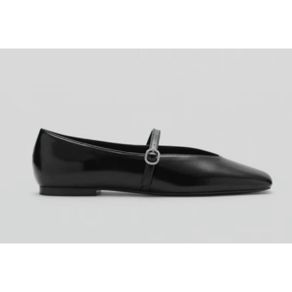 NEW MANGO MNG BLACK PATENT LEATHER EFFECT SQUARE TOE BALLET FLATS SZ 37 US 6.5 - Picture 5 of 9